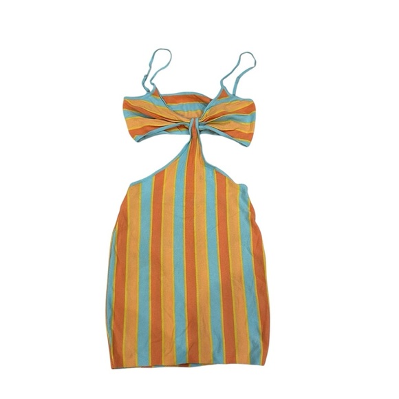 Princess Polly Alicia Mini dress Striped Orange and Blue Cutout Dress - Picture 4 of 9